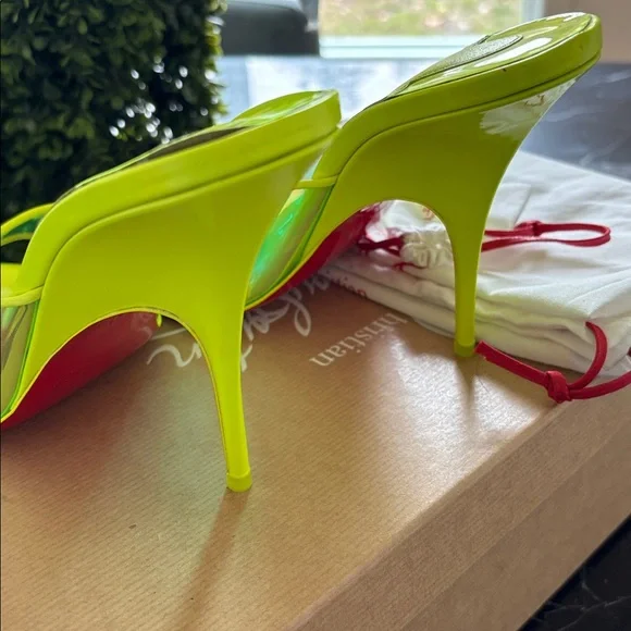 Christian Louboutin Iridescent Neon Yellow Slide Heels - Picture 6 of 7